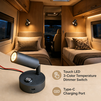 Lampe de lecture LED CCT tactile à intensité variable 12V pour caravane, lampe de chevet marine, projecteur mural pivotant pour camping-car avec USB