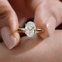 Cincin Berlian Oval Moissanite Solitaire Perak Sterling 925 Bersertifikat GRA Moissanite Lapis Emas Kuning 14K Cincin Pertunangan