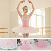 S0086 Tutu de ballet rose clair pour filles avec ourlet en dentelle blanche, jupe en tulle rigide, costume de scène professionnel pour concours de ballet