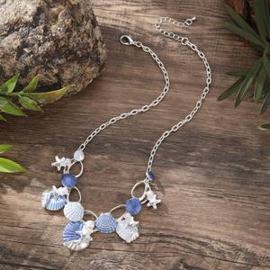 สร้อยคอรูปปลาดาวหลากสีสันสำหรับผู้หญิงสำหรับวันพักผ่อนริมชายหาด สร้อยคอแฟชั่นหรูหราสไตล์วินเทจประดับเปลือกหอยเคลือบสี - Product Image 5