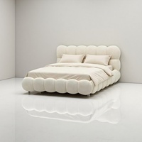 Cama Nórdica Minimalista con Forma de Burbuja, Estructura de Cama Tapizada con Forma de Nube Única, Cama Cómoda de Tela de Lana de Cordero para el Hogar y Hoteles