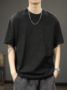 2025 Men's Bamboo Cotton Short-<b>Sleeved</b> T-<b>Shirt</b> Loose Fit <b>Half</b>-<b>Sleeved</b> Hip Hop Casual Print Summer Heavy Thermal Terry Large Size - Product Image 2