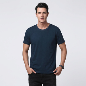 Camiseta de Algodón Azul Marino para Hombre, Manga Corta, Cuello Redondo, Corte Regular, Color Sólido, Tejido Jersey - Product Image 1