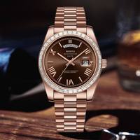 Montre-bracelet pour homme NIBOS 2708 avec bracelet en acier inoxydable, design cercle zircon, double date, étanche, quartz, diamant, or
