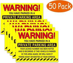 Difícil de Eliminar, Estás Estacionando de Forma Ilícita, Advertencia de Estacionamiento Privado Reservado, Pegatinas Amarillas - Product Image 1