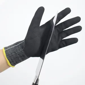 Kaynak fabrika endüstriyel sınıf 5 kesmeye dayanıklı eldivenler HPPE cam kesme aşınmaya dayanıklı PU koruyucu iş eldivenleri