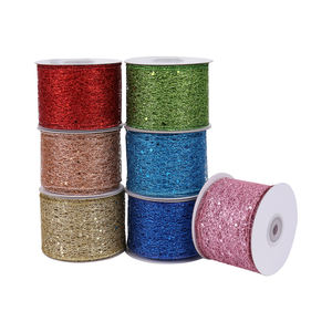 Stok keluaran baru 2.5 inci 63mm karangan bunga liburan kerajinan hadiah pembungkus Natal Glitter jala pita kabel <span class=keywords><strong>10</strong></span> yard untuk dekorasi - Product Image 4