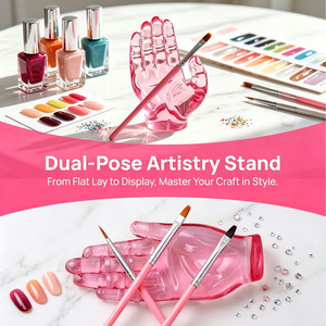 Support de rangement pour pinceaux à ongles en acrylique rose en forme de main, double position, pour fournitures d'art ongulaire - Product Image 2