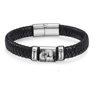 Gelang Kulit Bermotif Cetak Warna dengan Cincin Penanda Posisi Baja Tahan Karat, Gesper Magnetik Berwarna Baja Terukir, Trendi Unisex