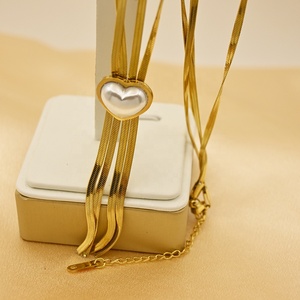 Penjualan laris kreatif baja nirkarat ganda datar rantai ular hati mutiara kalung rumbai panjang cangkang putih kalung hati persik - Product Image 3