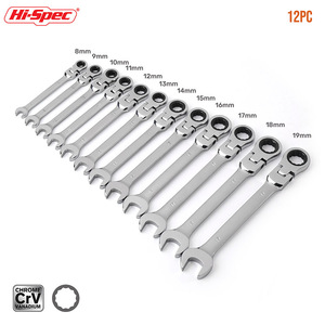 Hispec 12pc Metric <strong>Ratcheting</strong> <strong>Spanner</strong> Wrenches Set Flexhead Ring Box Open-ended Sizes 8-19mm Chrome Vanadium Steel Auto - Product Image 2