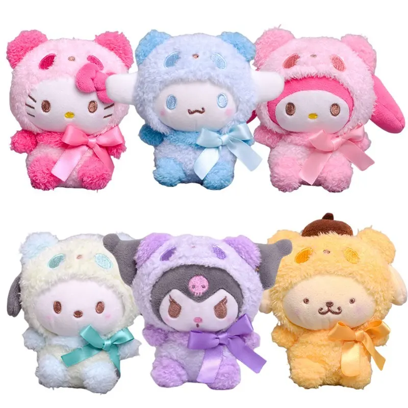 Sanrio 10cm Kuromi My Melody KT Cat PC Dog Hello Kitty Keychain Anime Plush Figure Pendant Accessories Cute Animals Toys