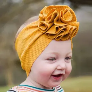Turban lebar bayi baru lahir, ikat kepala nilon Super elastis lembut bunga besar ikat kepala bayi perempuan