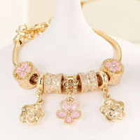 Bracelet DIY perlé avec strass et fleur goutte d'huile, accessoires transfrontaliers best-sellers, pendentif chaîne, cadeau, bijoux en alliage, chic et tendance