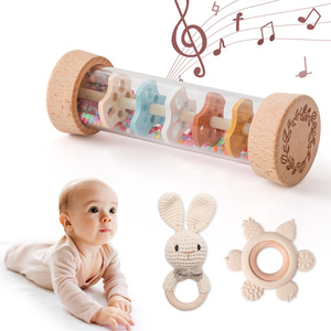 Nouvel ensemble de hochets animaux et de hochets de pluie, jouets de dentition en silicone en forme de fruits, instruments de musique en bois pour les cadeaux de premier anniversaire des jeunes enfants - Product Image 2