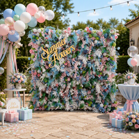 Nouvelle conception de toile de fond enroulable avec mur de fleurs artificielles roses pour la décoration de scène de mariage
