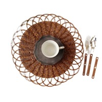 Set de table en rotin PP tissé à la main, style bohème, forme irrégulière, diamètre 35-38 cm, résistant à la chaleur, antidérapant, pour la maison et l'hôtel