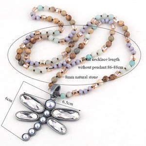 Gioielli Tribali, <span class=keywords><strong>Collana</strong></span> con Gemme Annodate da 8mm in <span class=keywords><strong>Amazzonite</strong></span>, <span class=keywords><strong>Collana</strong></span> con Cristalli e Perle a Forma di Libellula - Product Image 2