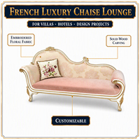 Chaise longue en tissu français, style palais européen néoclassique, brodée, fauteuil de salon, chaise paresseuse, idéale pour les villas de luxe