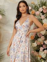 Robe d'été longue à fleurs pour femmes, décontractée, ample, bohème, imprimé, décolleté en v profond, plage