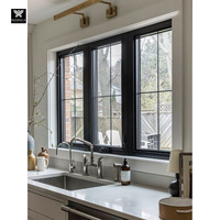 Fenêtres à battants noires à grille avec manivelle, cadre noir, fenêtre de cuisine à grille à meneaux avec double vitrage, style ferme, sur mesure