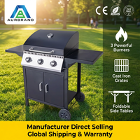 Parrilla de Gas Española Moderna de Hierro con 3 Quemadores, Almacenamiento, Plegable, Fácil de Limpiar, Sin Humo y Resistente al Viento