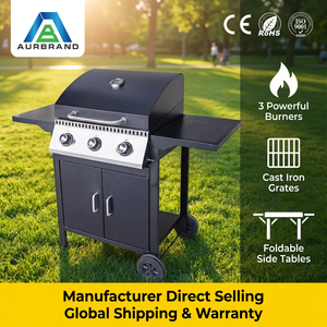 Parrilla de Gas Española Moderna de Hierro con 3 Quemadores, Almacenamiento, <span class=keywords><strong>Plegable</strong></span>, Fácil de Limpiar, Sin Humo y Resistente al Viento - Product Image 1