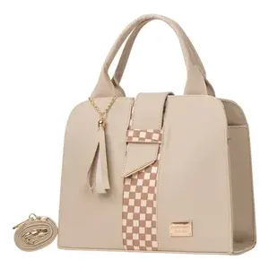 Sac à main beige pour femme Fana Malu, en similicuir, style décontracté, deux sangles, motif géométrique, usage quotidien - Product Image 3