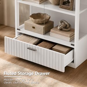 Vitrina Moderna de Vidrio SENYU con Iluminación LED, 4 Estantes, 1 Cajón, Mueble de Almacenamiento para Sala de Estar, Vitrina para Curiosidades - Product Image 6