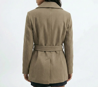 Manteau court croisé pour femme à revers crantés avec ceinture intégrée, veste ajustée coupe-vent pour l'automne et l'hiver
