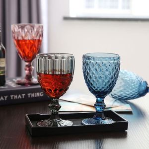 Embossed Design <b>Press</b> Engraved Blue Vintage Colored Champagne Goblet Glassware Ornate Nordic Juice Drinking <b>Wine</b> Glasses Goblets - Product Image 3