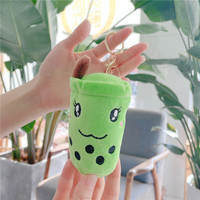 Porte-clés en peluche créatif en forme de tasse de thé au lait, petite poupée en peluche, breloque pour sac de mariage, jouet porte-clés