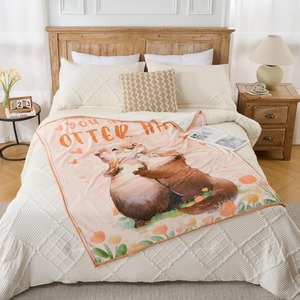 Manta de Felpa con Estampado de Nutrias Personalizada, Estilo Pastoral, Decoración para el Hogar, Cálida y Acogedora, para las Cuatro Estaciones - Product Image 2