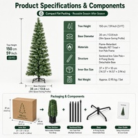 Sapin de Noël artificiel floqué neigeux de luxe de 150 cm, branches réalistes, décorations de Noël d'intérieur
