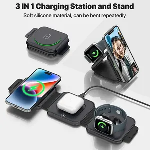 El último cargador rápido inalámbrico magnético multifuncional 4-1 portátil plegable 15W Super cargador de escritorio <span class=keywords><strong>con</strong></span> <span class=keywords><strong>enchufe</strong></span> de la UE - Product Image 5