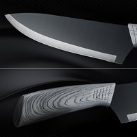 Ensemble de 6 couteaux de cuisine, couteaux de cuisine en acier inoxydable avec manche en PP à texture bois, revêtement antiadhésif, ensemble de couteaux de chef avec boîte