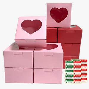 Boîtes en forme de cœur rouge et rose avec fenêtre, boîte à cupcakes fraises pour la Saint-Valentin, mariage, fiançailles, décorations de fête - Product Image 2