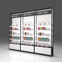 Présentoir cosmétique de vente au détail avec éclairage LED, structure en bois et acier inoxydable pour centre commercial, vente en gros