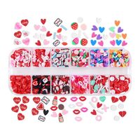 Hari Valentine 3D cinta hati payet 12 grid Resin warna permen merah bibir huruf Aksesori seni kuku