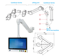 Systèmes de bras de support pour écran tactile de panneau IHM de contrôle industriel série GTS Machines en porte-à-faux en aluminium