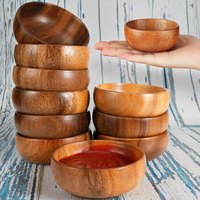 Bols en bois d'acacia, 10 pièces, petits bols ronds en forme de calebasse, 3 pouces, plats de service pour salade de fruits
