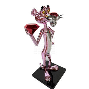 تمثال النمر الوردي من الكروم بالحجم الطبيعي لهدايا أعمال نحت فن البوب وديكور المنزل والطلاء بالراتنج - Product Image 3