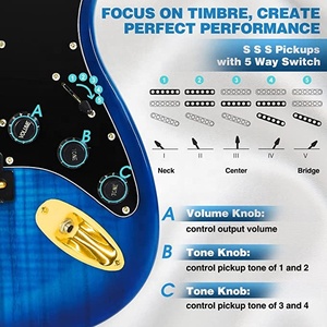 Kit <span class=keywords><strong>Chitarra</strong></span> <span class=keywords><strong>Elettrica</strong></span> OEM HUASHENG Trendy da 39 Pollici Lucida, <span class=keywords><strong>Chitarra</strong></span> <span class=keywords><strong>Elettrica</strong></span> <span class=keywords><strong>per</strong></span> <span class=keywords><strong>Principianti</strong></span> Misura Standard con Amplificatore da 25 Watt BLU ONDULATO - Product Image 3