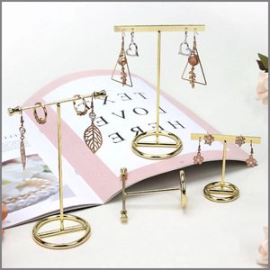 Metal T-Shaped <b>Earring</b> Holder Gold Round Flat <b>Top</b> Jewelry Display Rack 9.8x6x15cm - Product Image 3