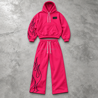 Ensemble sweat à capuche rose et pantalon ample pour homme, avec motif flamme, style streetwear urbain, OEM ODM