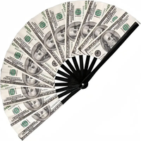 Grand éventail pliant en plastique de 33 cm, motif billet de banque, cadeau idéal pour mariage, danse et décoration