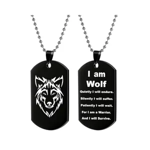 HP Double-sided lettering wolf heads pendant necklace custom engraved stainless steel bar necklace Keychain