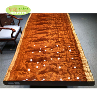 Table à manger en bois massif Bubinga de luxe, bord naturel, vente en gros d'usine, pour la maison et l'hôtel