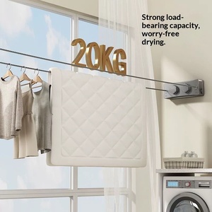 Séchoir à linge invisible rétractable sans perçage à double ligne, 2 niveaux, en ABS et acier inoxydable 304, avec câble métallique de 5,1 m, pour salle de bain - Product Image 2