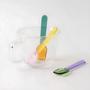 Custom Colorful Borosilicate Glass Yogurt Green Pink Disposable Ice Cream <b>Spoon</b> Long Handle Stirring <b>Coffee</b> <b>Spoon</b> Dessert - Product Image 2